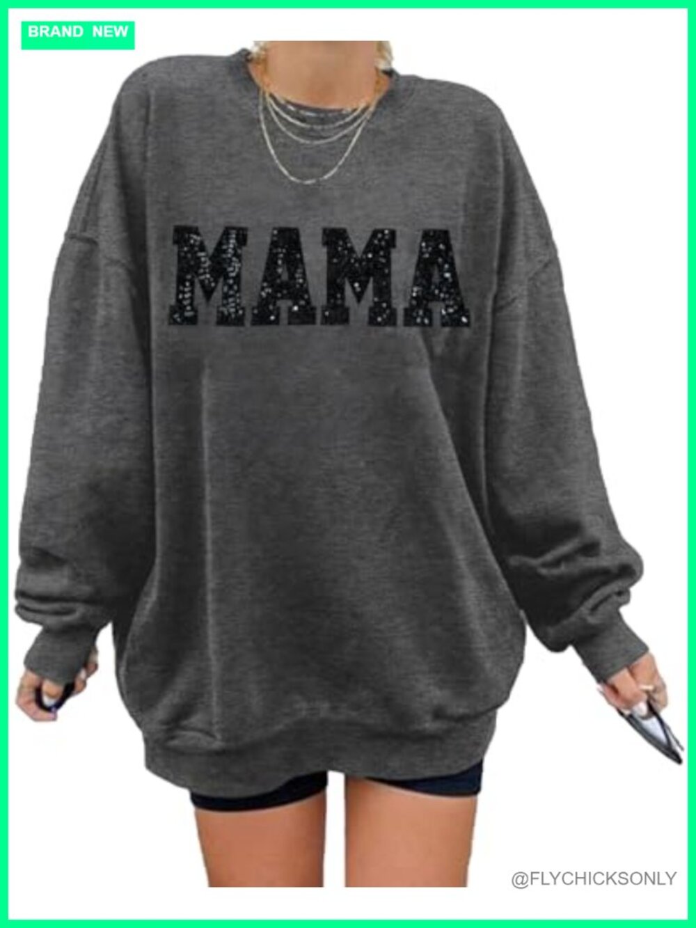 Oversized Mama Sweatshirt Crewneck Pullover Long Sleeve Cotton Blend